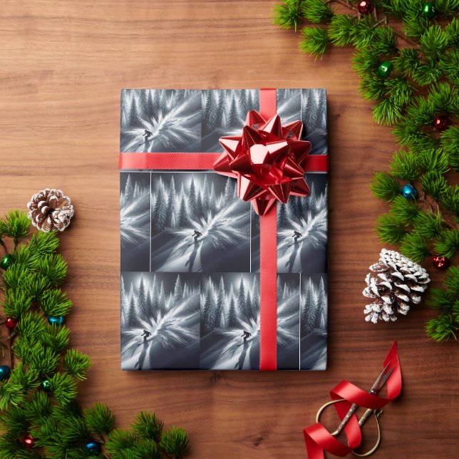 Abfahrtskier im Mondschein Geschenkpapier (Feiertagsgeschenk)
