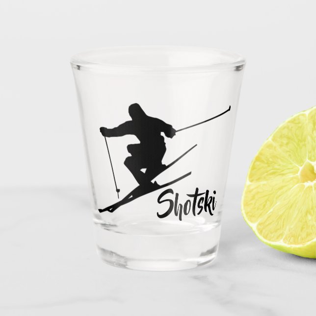 Abfahrtskilauf Ihr Text Schnapsglas (Vorderseite)