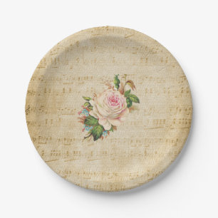 Abgeblendete Vintage Rose Musical Notes Paper Tell Pappteller