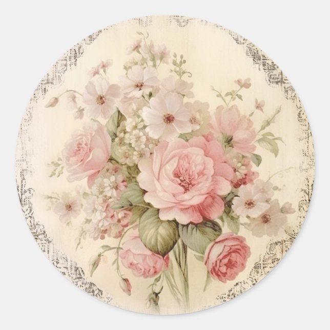 Abgeblendetes Grandeur, rosa Shabby Chic Runder Aufkleber (Vorderseite)