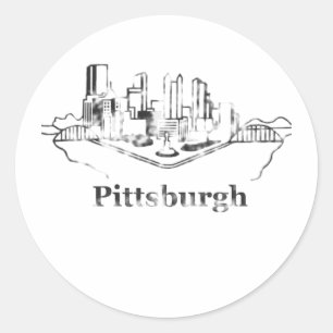 Abgeblendetes Pittsburgh City Skyline-Logo Runder Aufkleber