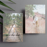 Abgeblendetes Skript 2 Fotos Save the Date Hochzei<br><div class="desc">Moderne und elegante Save the Date Fotokarte mit einem Imitat-Vellum-Effekt. Stilvolles und einzigartiges Design mit Platz für zwei verblasste Fotos.</div>