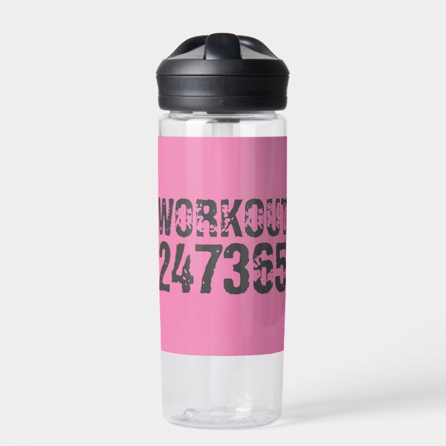 Abgelaufener und kratzter Text Workout 247365 rosa Trinkflasche (Vorderseite)