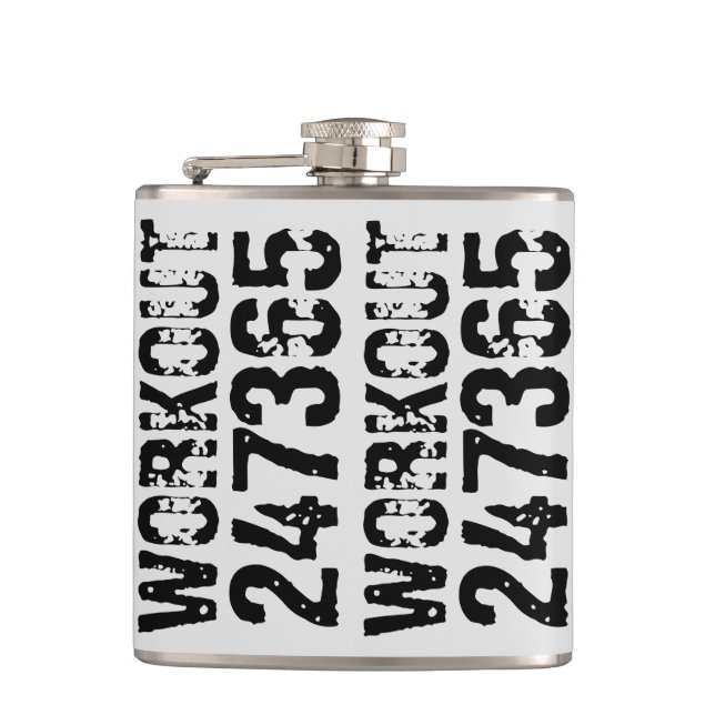 Abgelaufener und kratzter Text Workout 247365 schw Flachmann (Vorderseite)