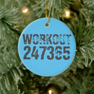 Abgenutzt und zerkratzt Text Workout 247365 blau Keramik Ornament