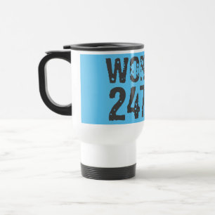 Abgenutzt und zerkratzter Text Workout 247365 blau Reisebecher