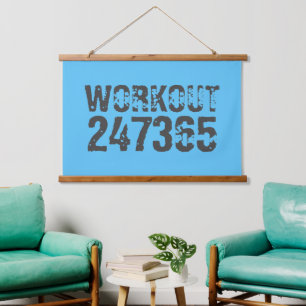 Abgenutzt und zerkratzter Text Workout 247365 blau Wandteppich Mit Holzrahmen
