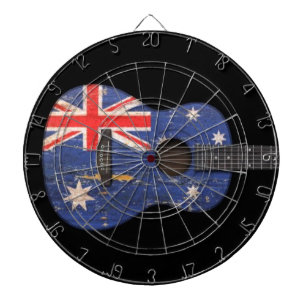Abgenutzte australische Flaggen-Akustikgitarre, Dartscheibe
