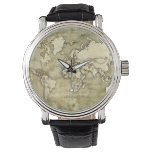 Abgenutzte PapierWeltkarte Armbanduhr