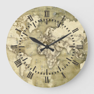 Abgenutzte PapierWeltkarte Große Wanduhr