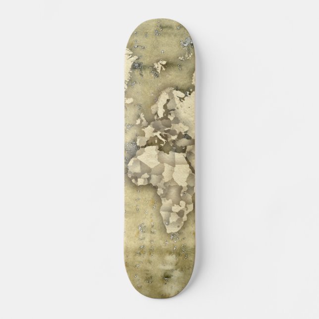 Abgenutzte PapierWeltkarte Skateboard (Vorderseite)