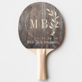 Abgenutzte Planken Blatt Hochzeitsmonogramm Tischtennis Schläger
