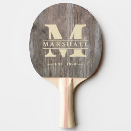 Abgenutzte Planken Monogramm & Namensüberlagerung Tischtennis Schläger