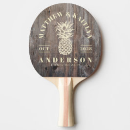 Abgenutzte Planken Tropische Ananas Hochzeit Tischtennis Schläger