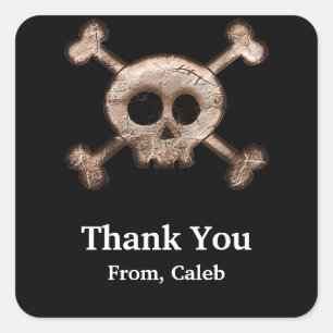 Abgenutzte Totenkopf-Schwarz-Klebeetiketten Quadratischer Aufkleber