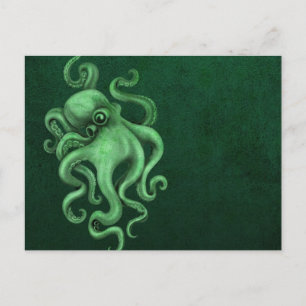 Abgenutzte Vintage Octopus-Illustration - grün Postkarte