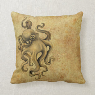 Abgenutzte Vintage-Oktopus-Illustration Kissen