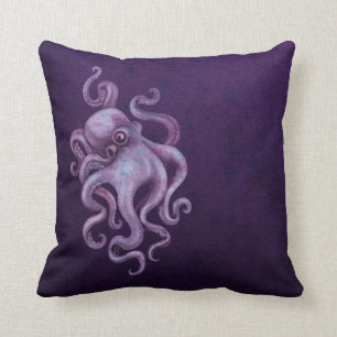 Abgenutzte Vintage-Oktopus-Illustration - Lila Kissen