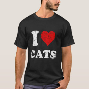 Abgenutzter Grunge-Stil Ich liebe Katzen T-Shirt
