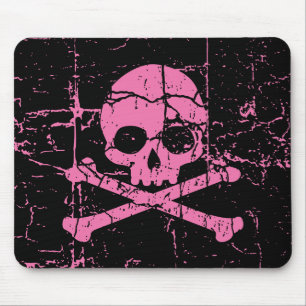 Abgenutzter rosa Totenkopf mit gekreuzter Knochen Mousepad