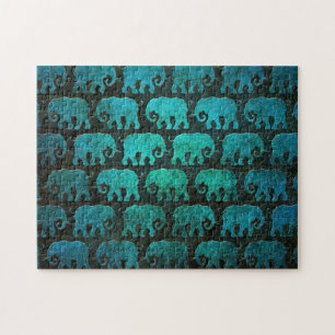 Abgenutztes Elefant-Silhouette-Muster, blau Puzzle