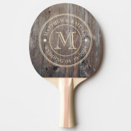 Abgenutztes Hochzeitsmonogramm aus Planken Tischtennis Schläger