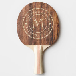 Abgenutztes Hochzeitsmonogramm Herz Schneidbrett Tischtennis Schläger