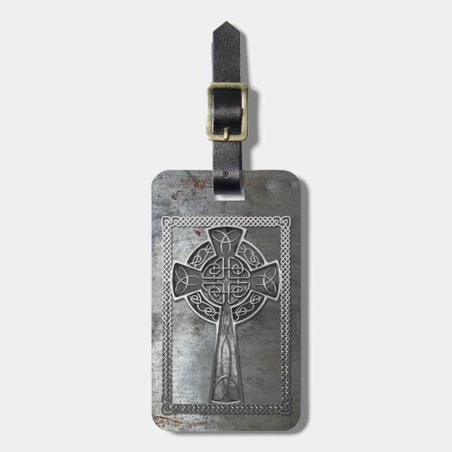 Abgenutztes Metallkreuz Gepäckanhänger (Vorderseite vertikal)