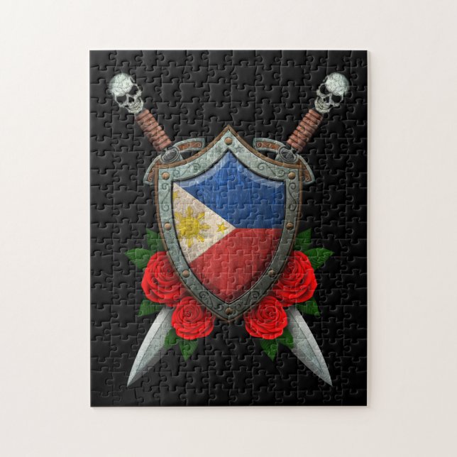 Abgenutztes philippinisches Flaggen-Schild und Puzzle (Vertikal)