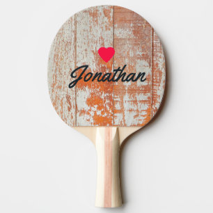 Abgenutztes Scheunenholz Vintage-Herz-Signatur Tischtennis Schläger
