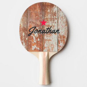 Abgenutztes Scheunenholz Vintage Stern Signatur Tischtennis Schläger