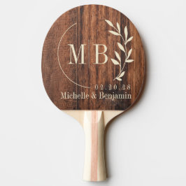 Abgenutztes Schneidbrett-Blatt-Hochzeits-Monogramm Tischtennis Schläger
