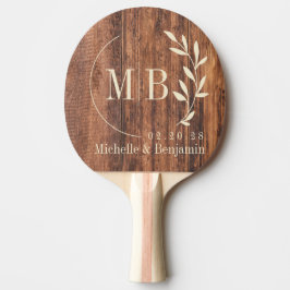 Abgenutztes Schneidbrett-Blatt-Hochzeits-Monogramm Tischtennis Schläger