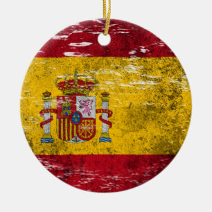 Abgeriebene und getragene spanische Flagge Keramik Ornament