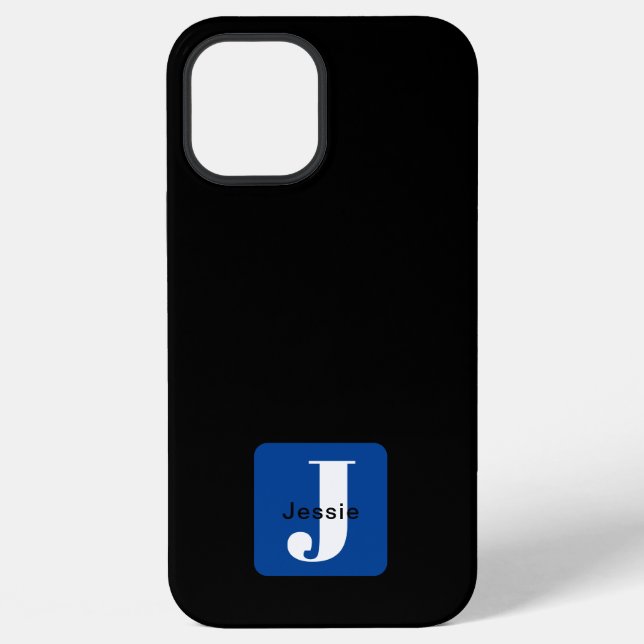 Abgerundeter Box-Name & Monogramm | Schwarz Weiß & iPhone Hülle (Rückseite)