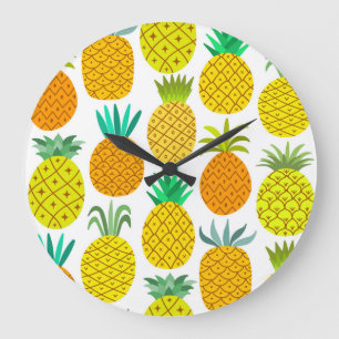 Abgeschiedene Ananas: Vintages nahtloses Muster. Große Wanduhr