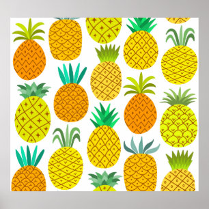 Abgeschiedene Ananas: Vintages nahtloses Muster. Poster
