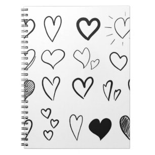 Abgeschiedene Sammlung von handgezogenen Herzen Notizblock