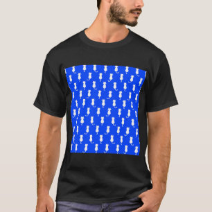 Abgeschiedene weiße Katze auf blauem Polka-Dot-Mus T-Shirt