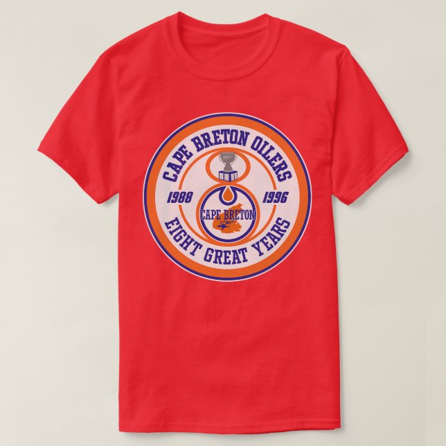 Abgestorbene Kap-Breton-Oiler 8 Great Years Hockey T-Shirt (Design vorne)