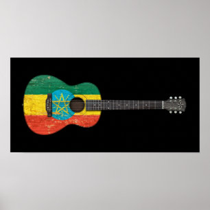 Abgetragene äthiopische Flagge Acoustic Guitar, sc Poster