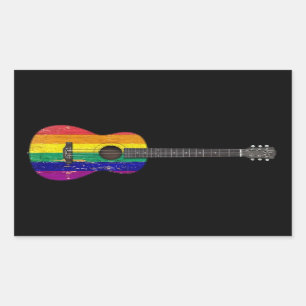 Abgetragene Rainbow Gay Pride Flag Acoustic Guitar Rechteckiger Aufkleber