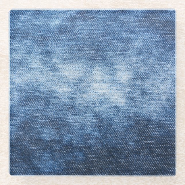 Abgetragener Denim-Stoff, texturierter Hintergrund Glasuntersetzer (Vorderseite)