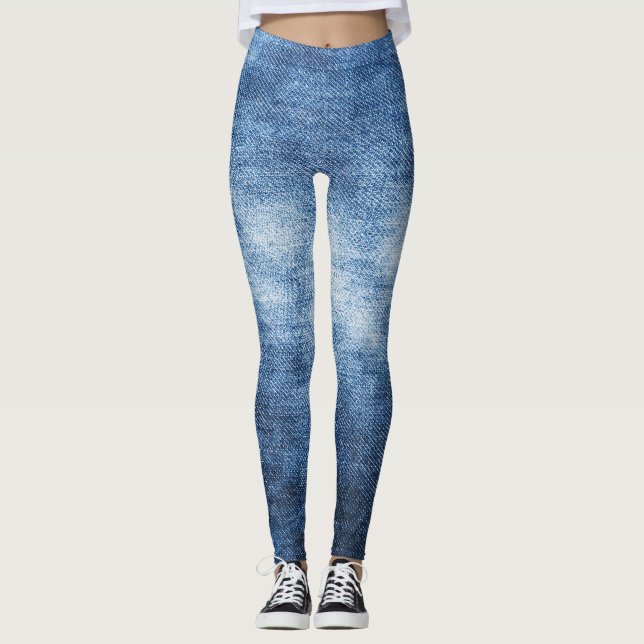 Abgetragener Denim-Stoff, texturierter Hintergrund Leggings (Vorderseite)