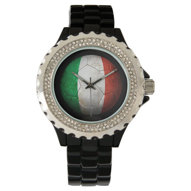 Abgetragener italienischer Flag Fußball-Fußball-Ba Armbanduhr (Vorderseite)