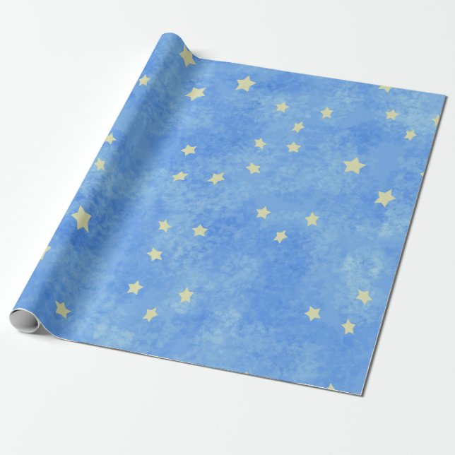 abgewaschene blaue Sterne Geschenkpapier (Ungerollt)