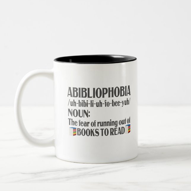 Abibliophobie Definition Bookworm Books Reader Zweifarbige Tasse (Links)