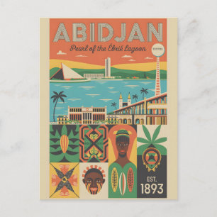 Abidjan Côte d'Ivoire Retro-Reiseplakat-Kunst Feiertagspostkarte