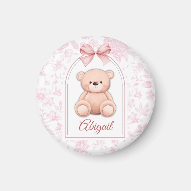 Abigail | Benutzerdefiniertes rosa Teddy-Bär-Kinde Magnet (Vorne)