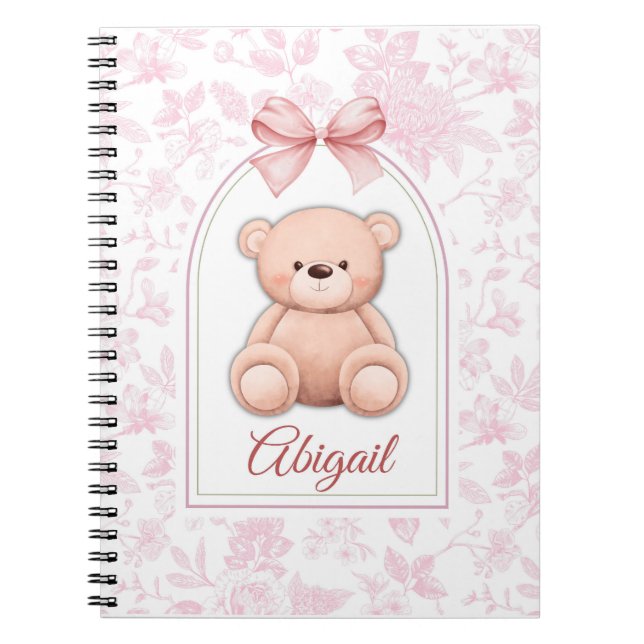 Abigail | Benutzerdefiniertes rosa Teddy-Bär-Kinde Notizblock (Vorderseite)